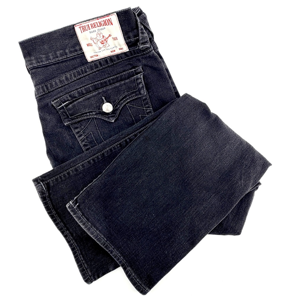 True Religion Ricky Relaxed Straight Jeans Mens 36 Black Flap Pocket Good